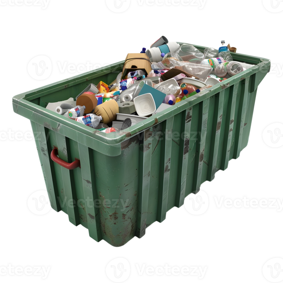 3D Rendering of a Full Garbage Container on Transparent Background png