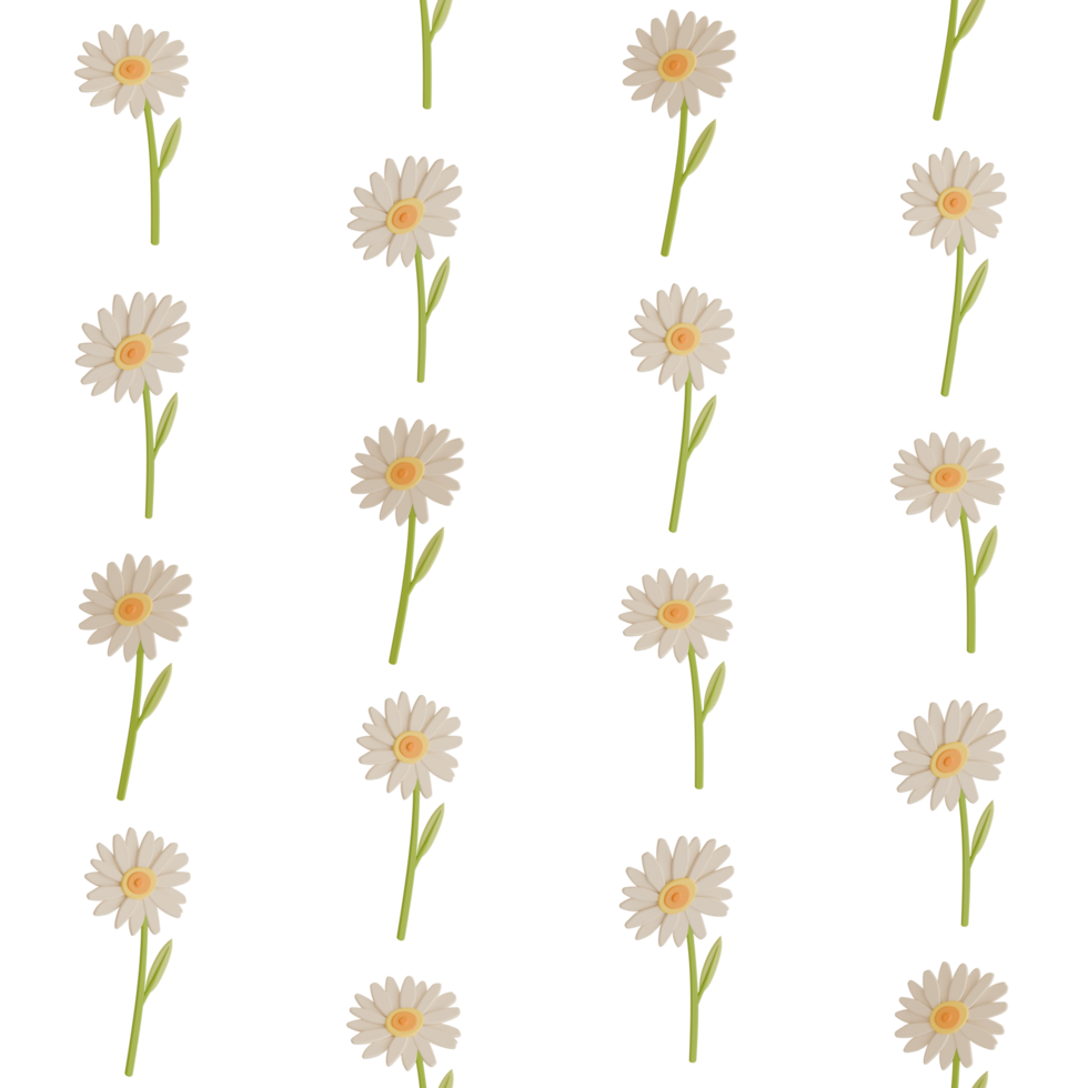 A seamless pattern of daisy transparent background in a Smooth shape floral concept,3D illustration png