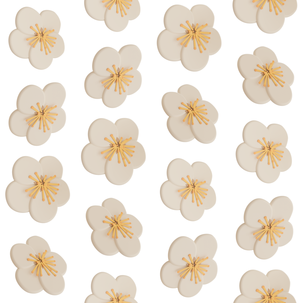 A seamless pattern of apple blossom transparent background in a Smooth shape floral concept,3D illustration png