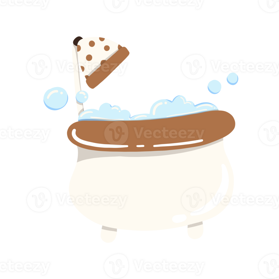 A cute cartoon bathtub image can be used to design fun and educational materials for teaching kids about hygiene. Illustration of a cute bathtub png