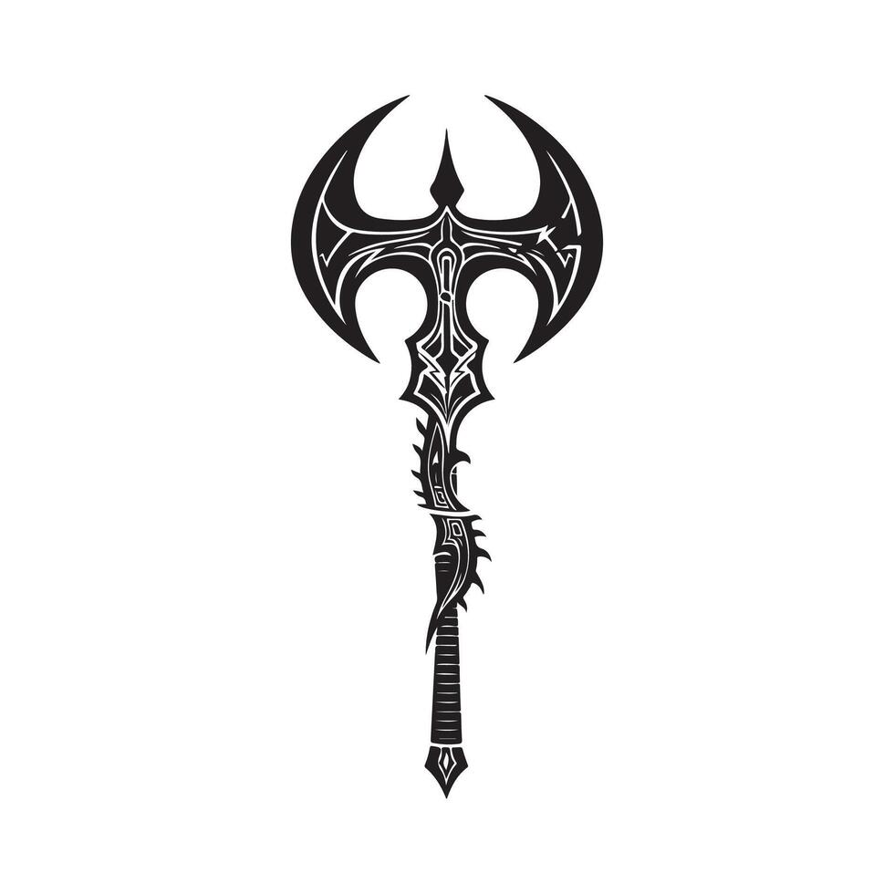 A black and white silhouette of a battle Axe Stock Design isolated on white vector