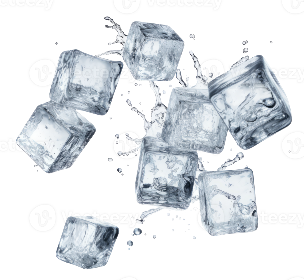 ice cubes dropping isolated on transparent background png