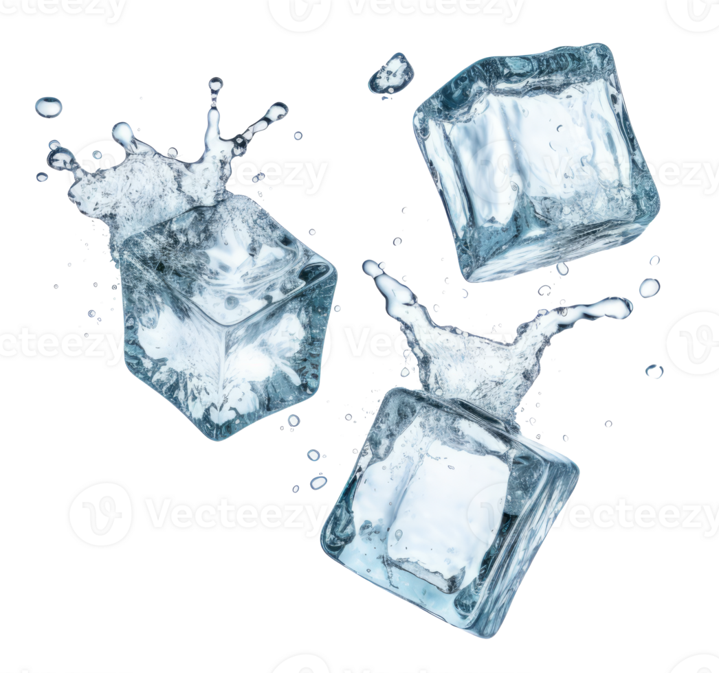 ice cubes dropping isolated on transparent background png
