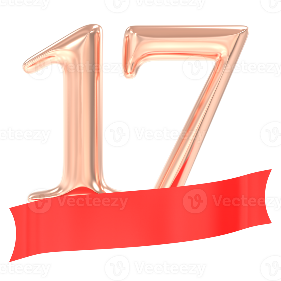 Happy Anniversary 17 Years 3d Rendering png