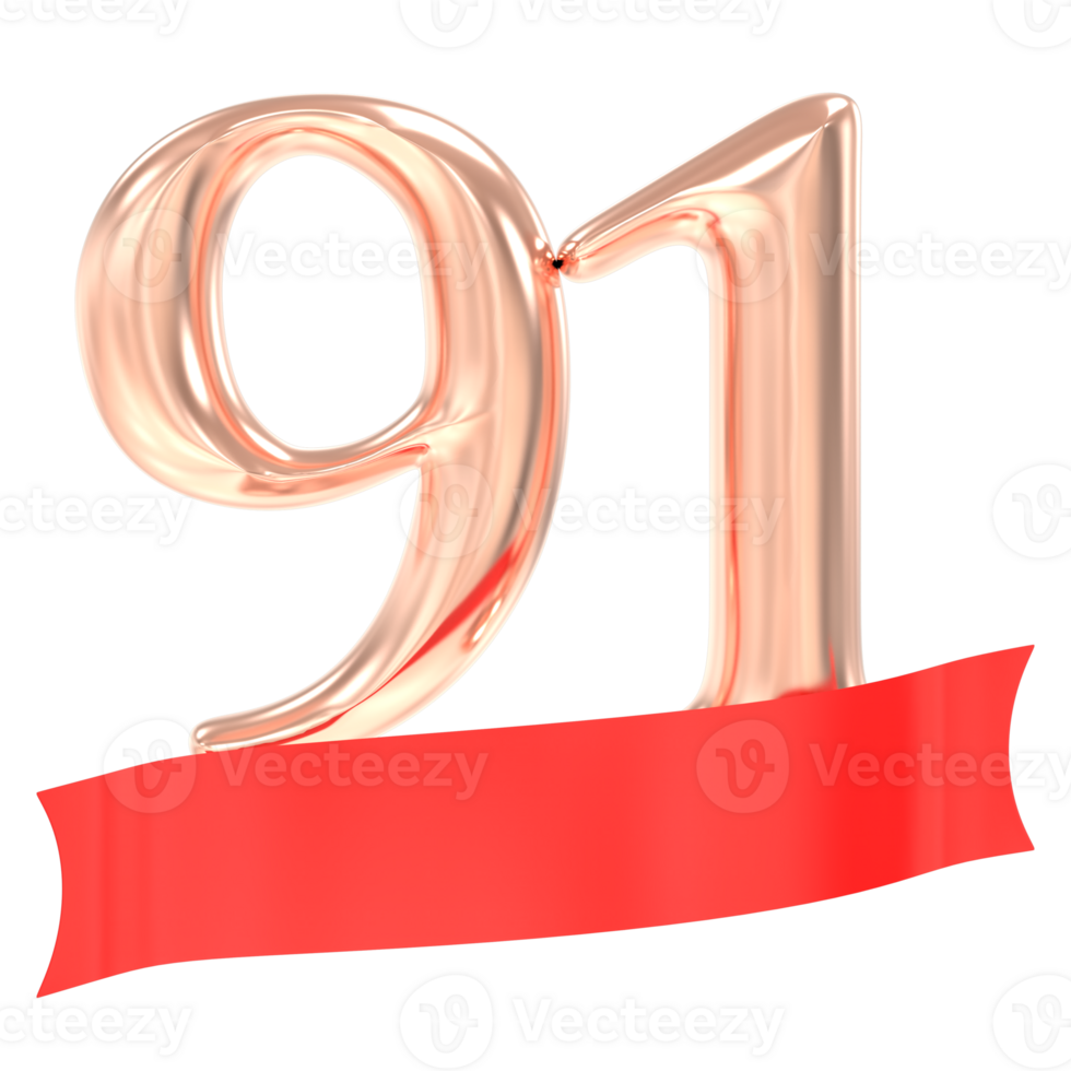 Happy Anniversary 91 Years 3d Rendering png