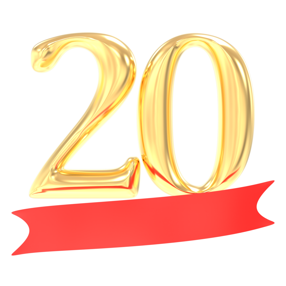 Anniversary 20 Number Gold And Red 3d Rendering png