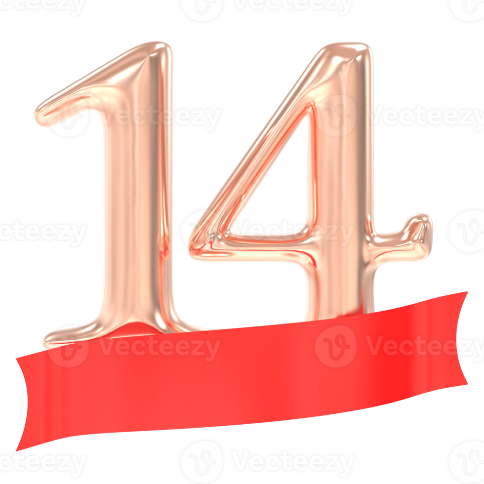 Happy Anniversary 14 Years 3d Rendering png