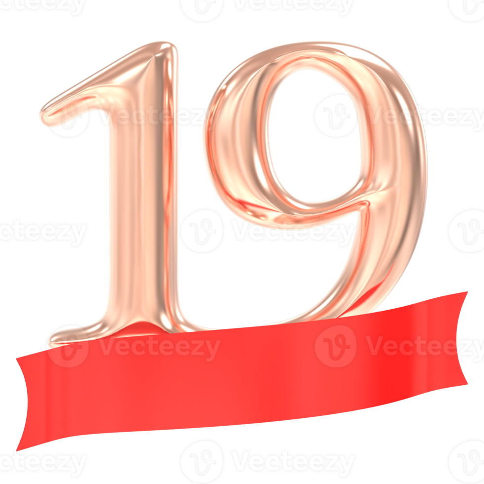 Happy Anniversary 19 Years 3d Rendering png