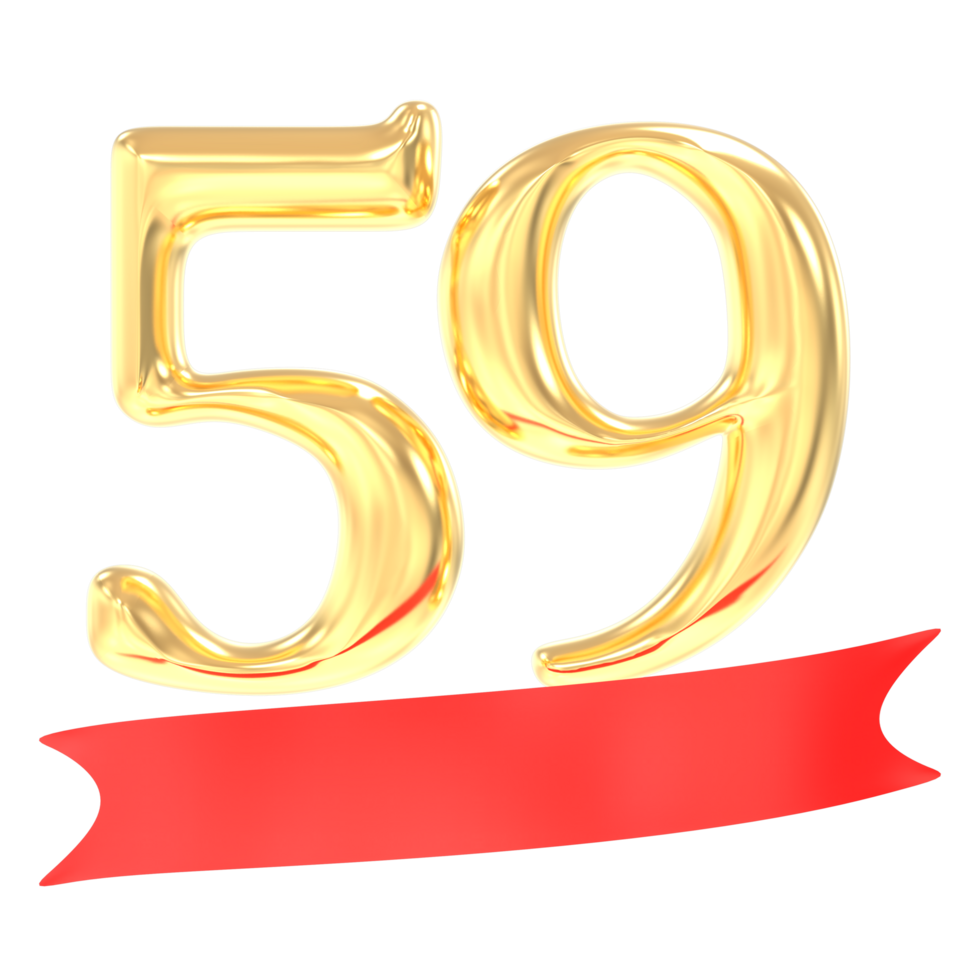 Anniversary 59 Number Gold And Red 3d Rendering png