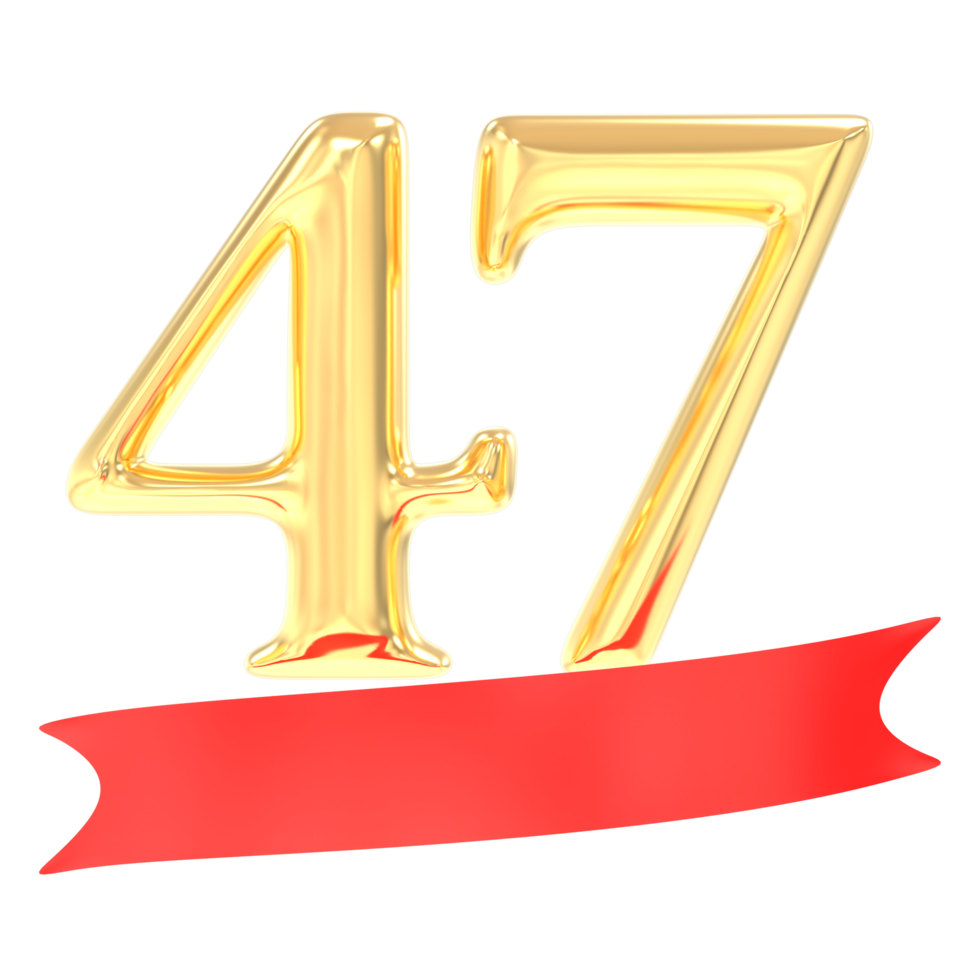 Anniversary 47 Number Gold And Red 3d Rendering png