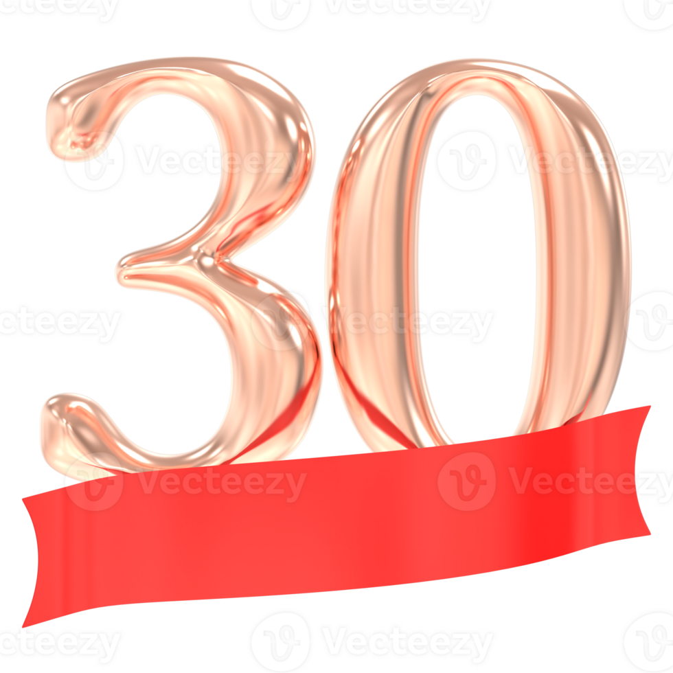 Happy Anniversary 30 Years 3d Rendering png