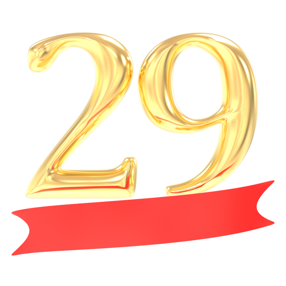 Anniversary 29 Number Gold And Red 3d Rendering png