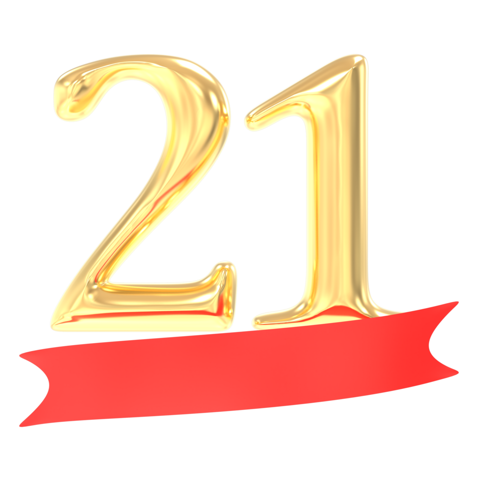 Anniversary 21 Number Gold And Red 3d Rendering png