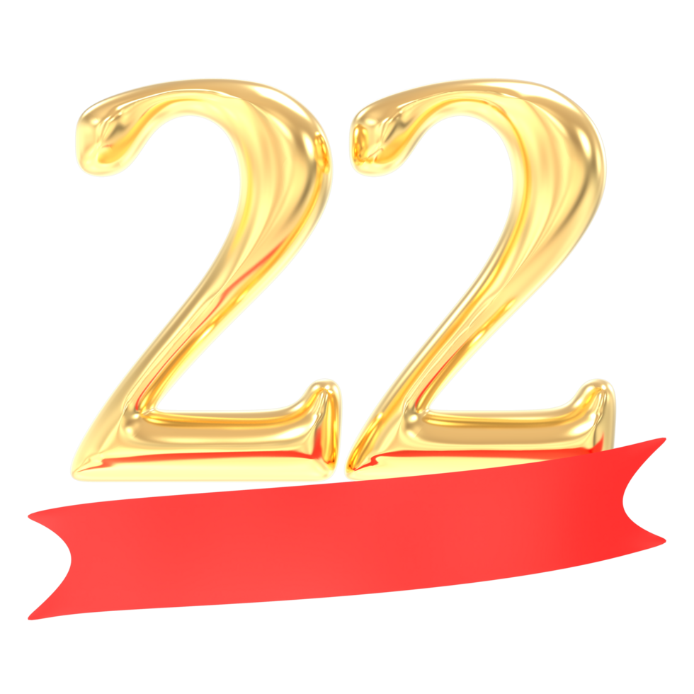 Anniversary 22 Number Gold And Red 3d Rendering png
