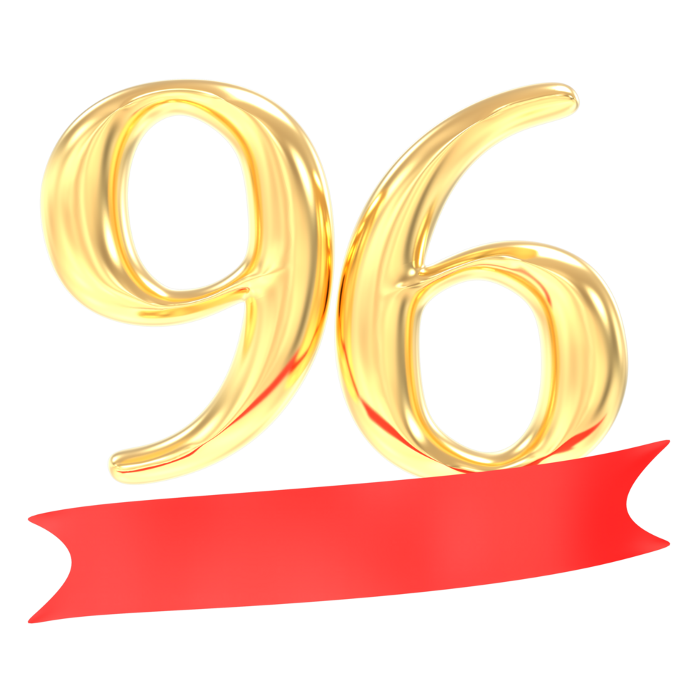 Anniversary 96 Number Gold And Red 3d Rendering png