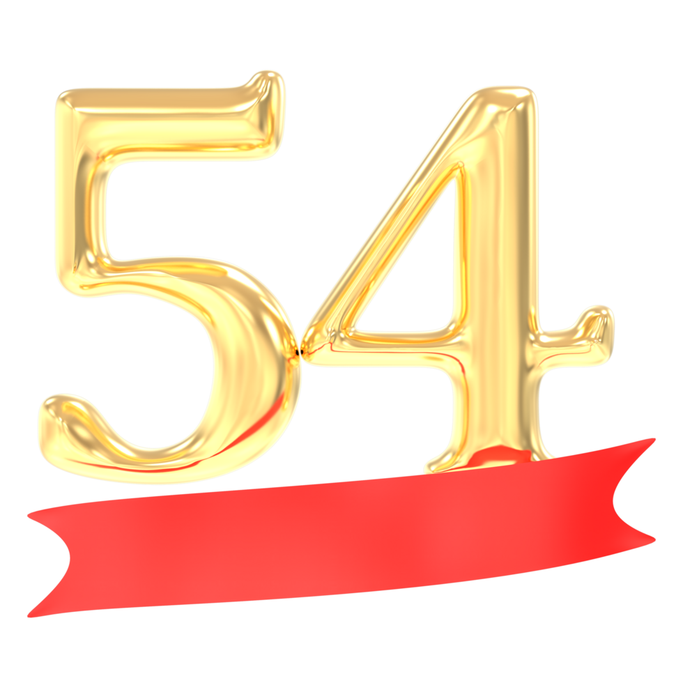 Anniversary 54 Number Gold And Red 3d Rendering png