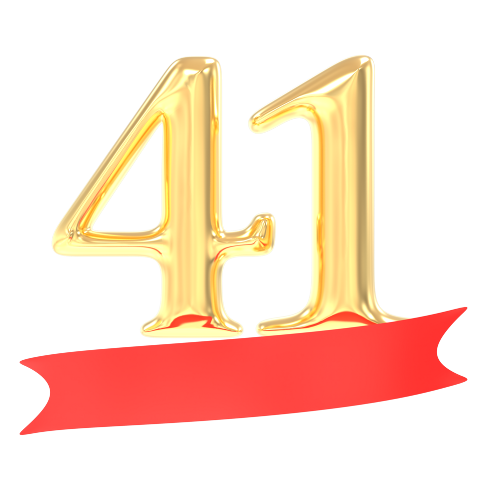Anniversary 41 Number Gold And Red 3d Rendering png