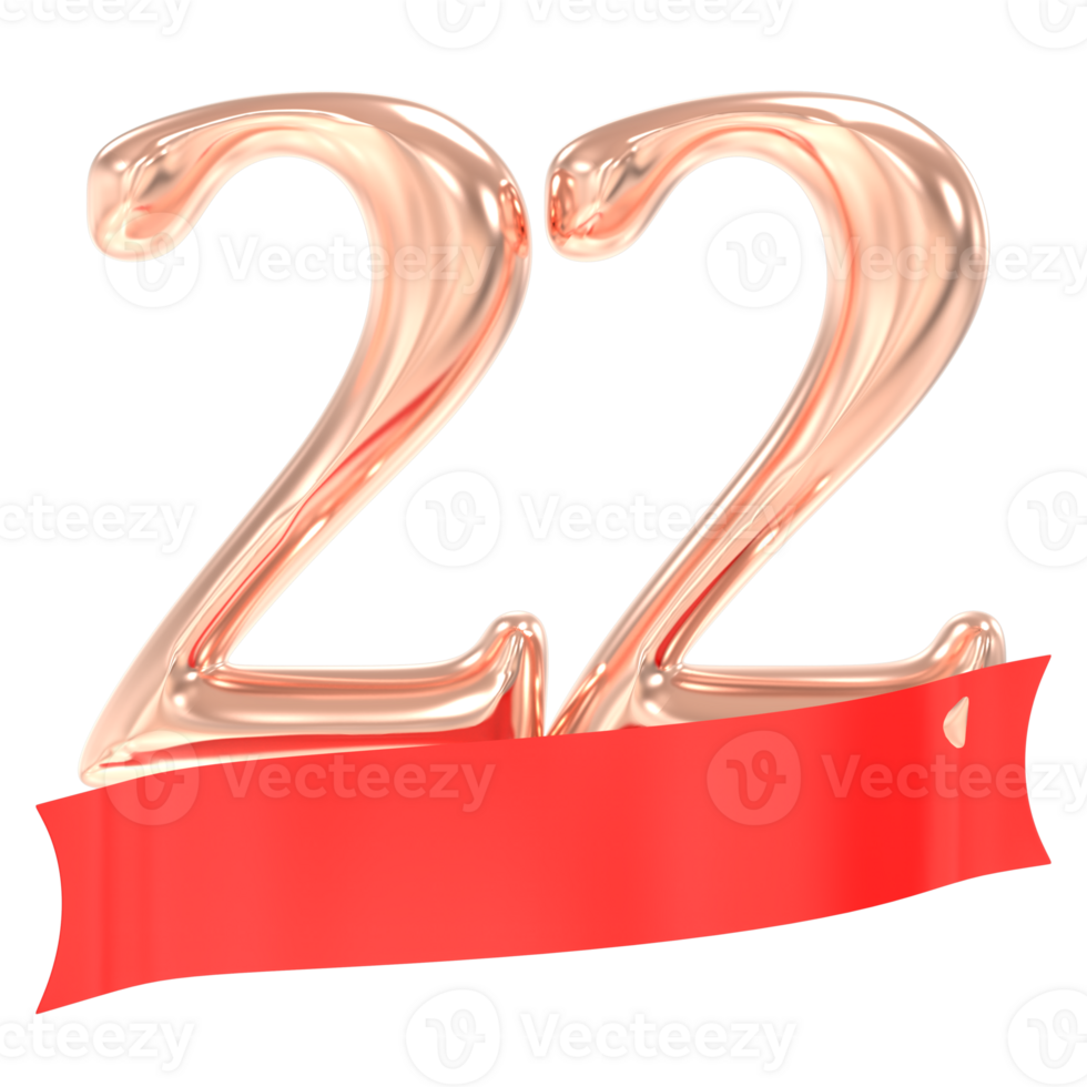 Happy Anniversary 22 Years 3d Rendering png