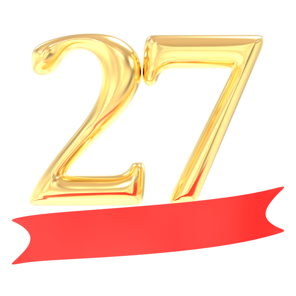 Anniversary 27 Number Gold And Red 3d Rendering png