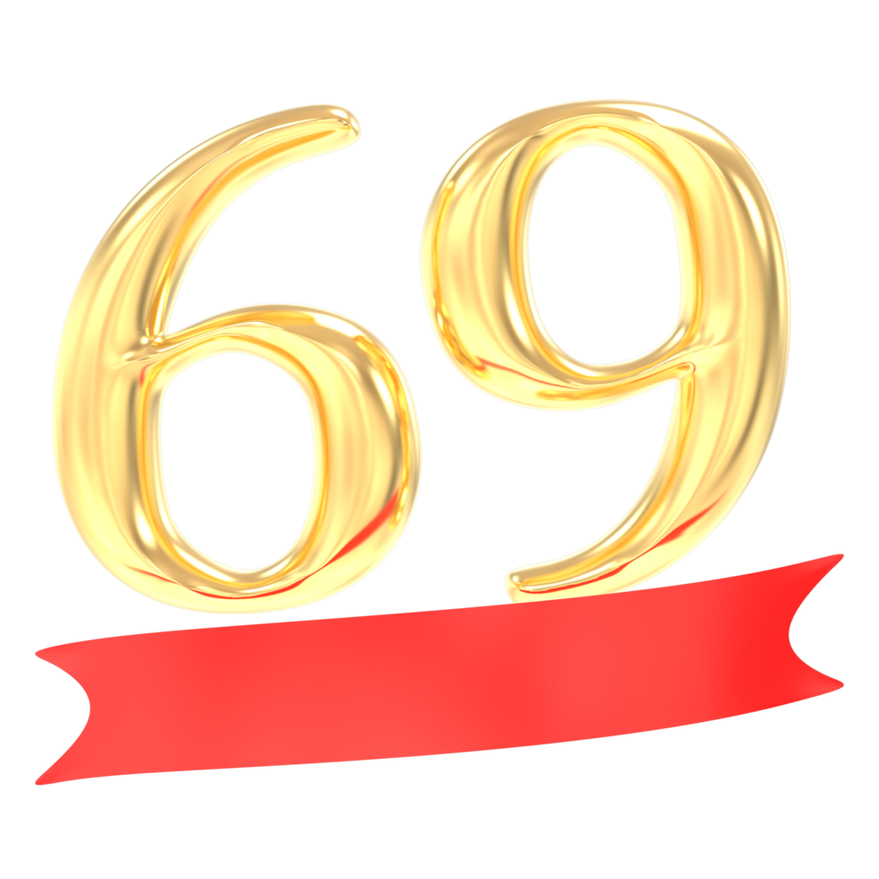 Anniversary 69 Number Gold And Red 3d Rendering png