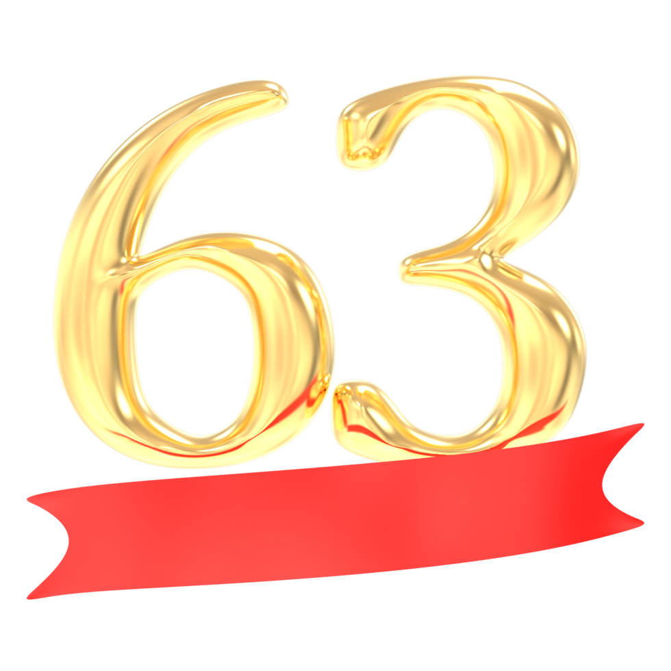 Anniversary 63 Number Gold And Red 3d Rendering png