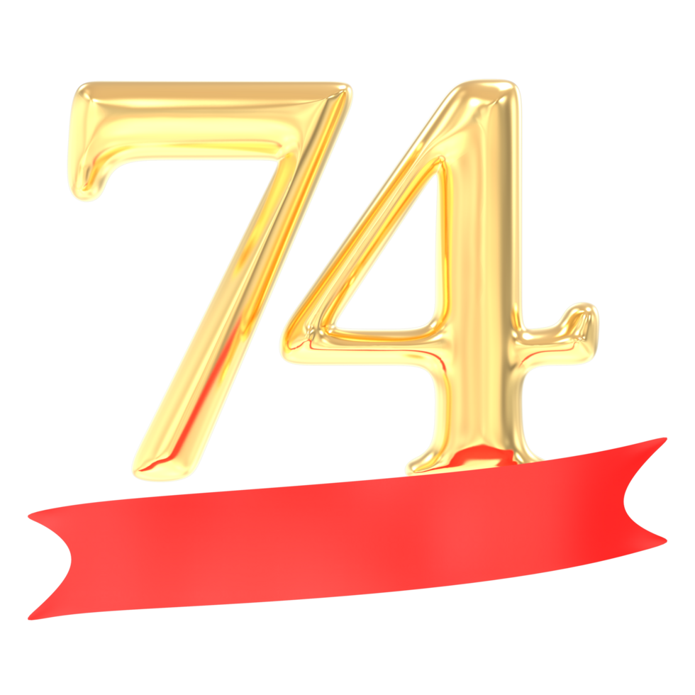 Anniversary 74 Number Gold And Red 3d Rendering png