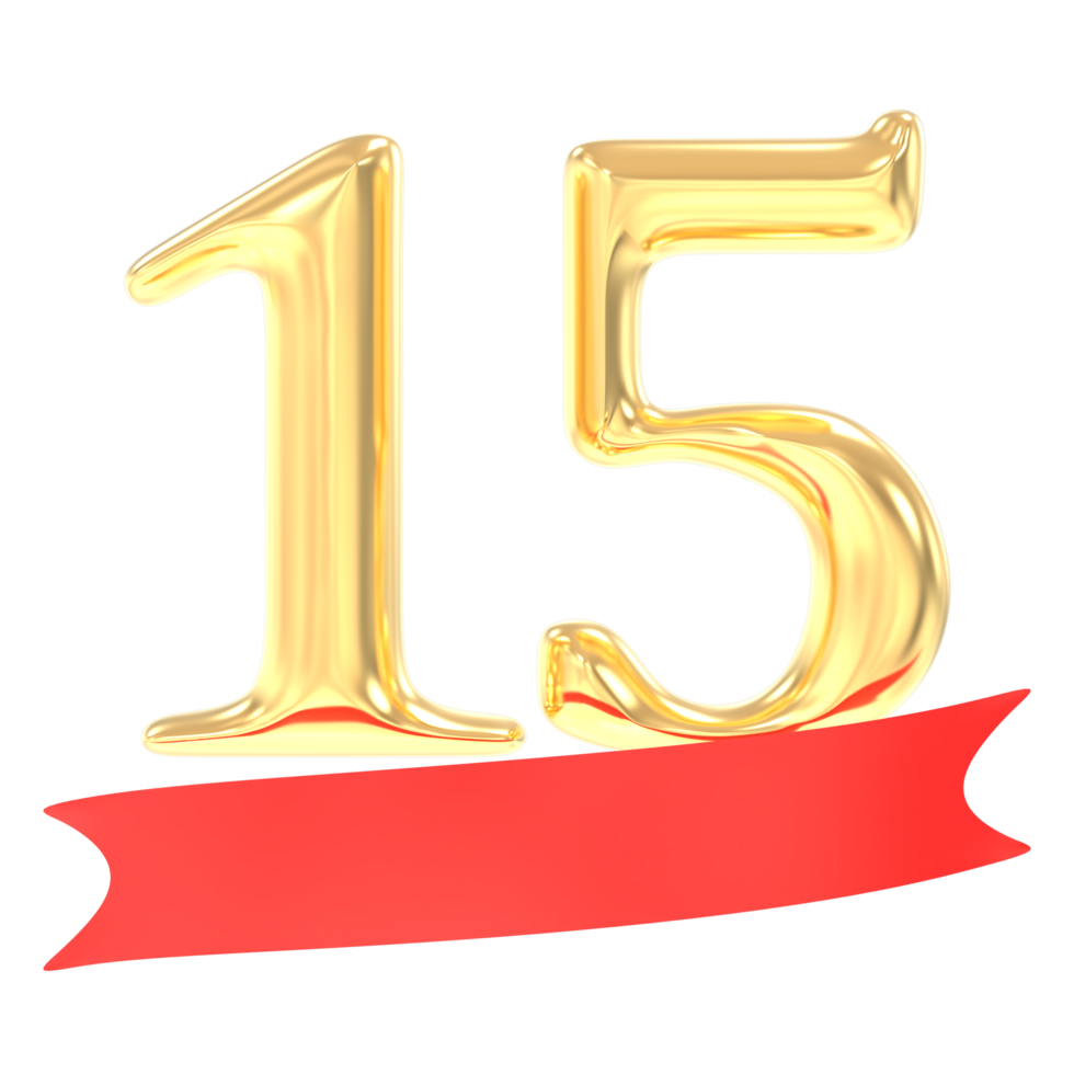 Anniversary 15 Number Gold And Red 3d Rendering png