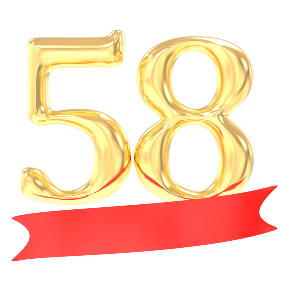 Anniversary 58 Number Gold And Red 3d Rendering png