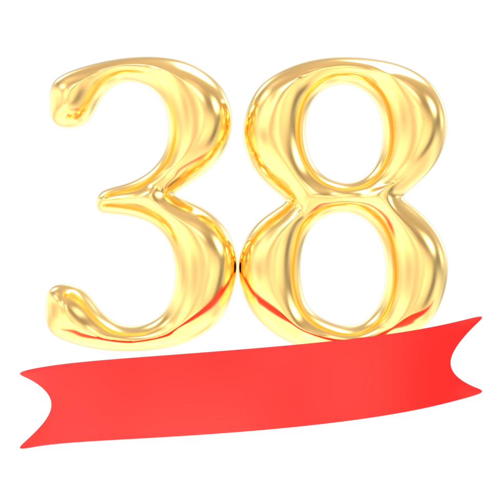 Anniversary 38 Number Gold And Red 3d Rendering png