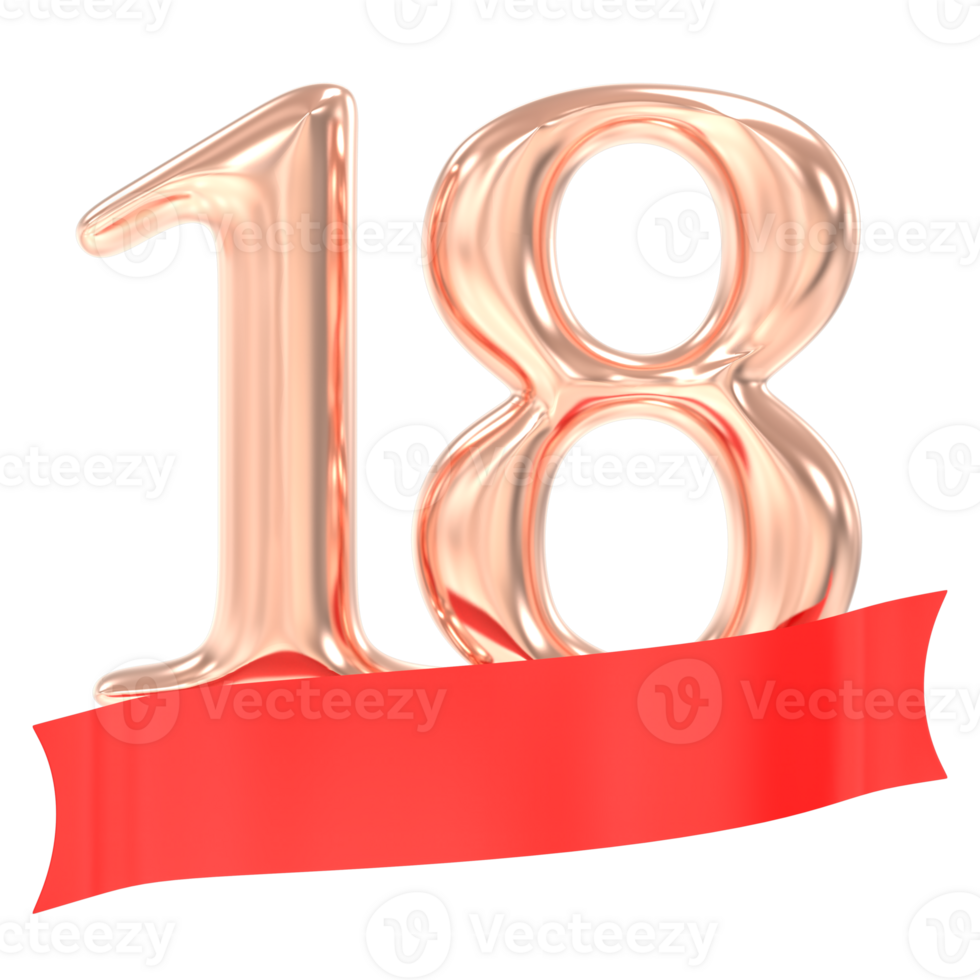 Happy Anniversary 18 Years 3d Rendering png