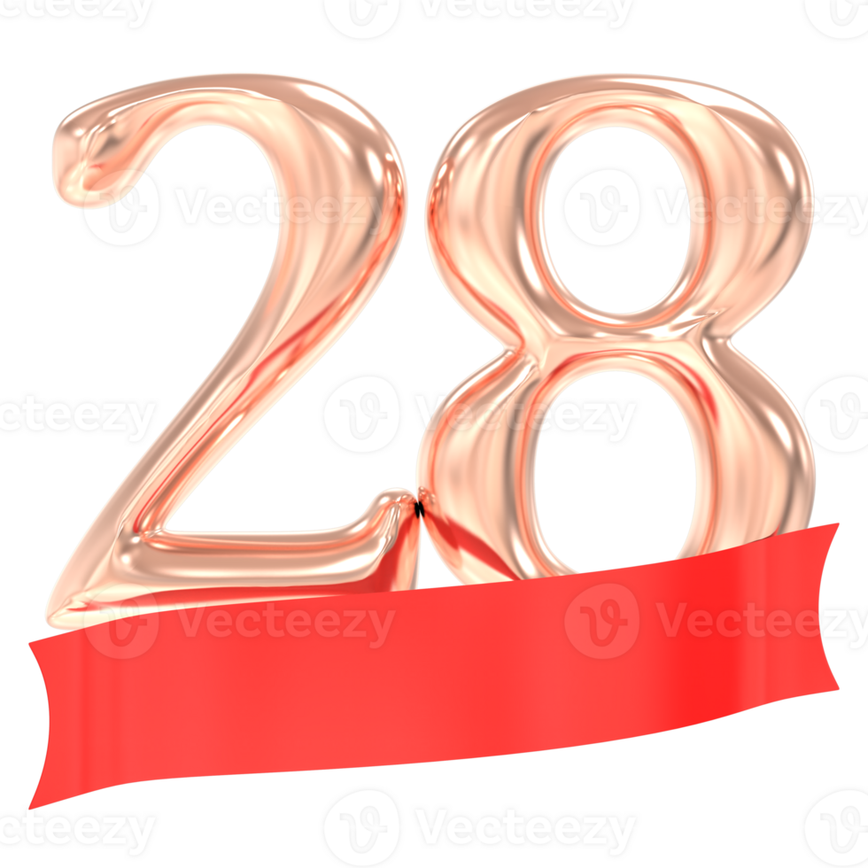 Happy Anniversary 28 Years 3d Rendering png