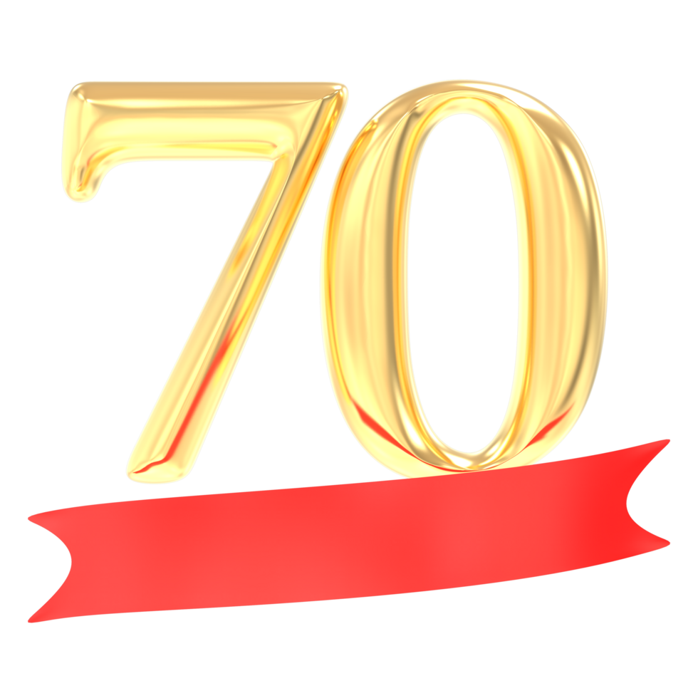 Anniversary 70 Number Gold And Red 3d Rendering png