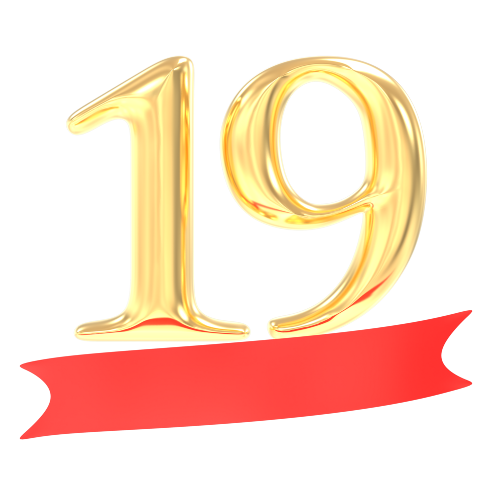 Anniversary 19 Number Gold And Red 3d Rendering png