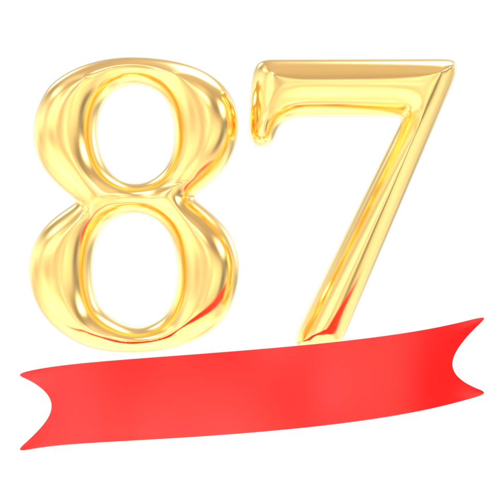 Anniversary 87 Number Gold And Red 3d Rendering png