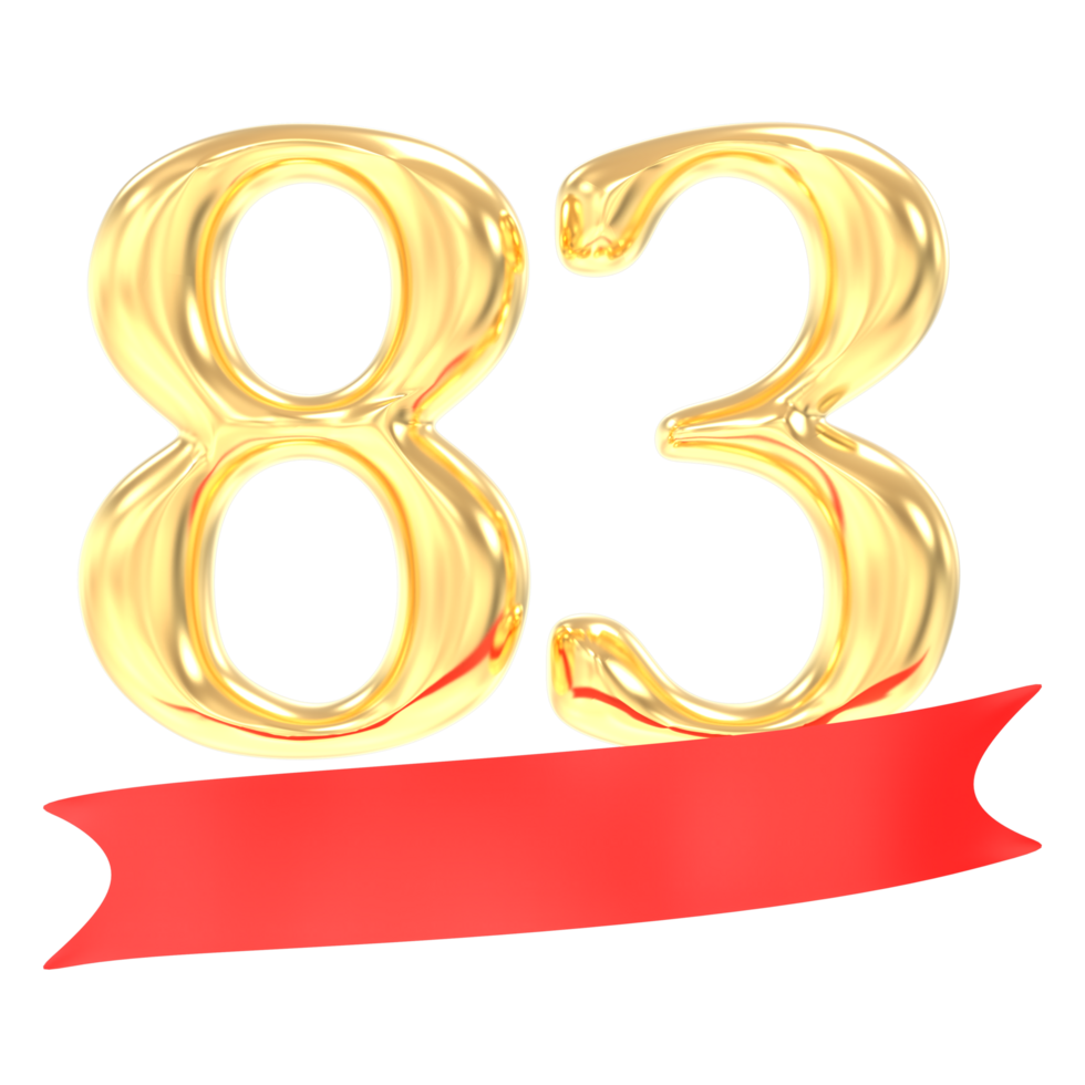 Anniversary 83 Number Gold And Red 3d Rendering png