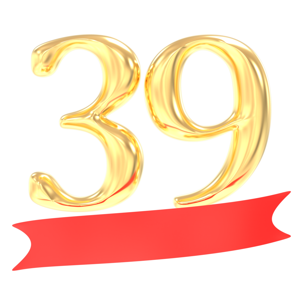 Anniversary 39 Number Gold And Red 3d Rendering png