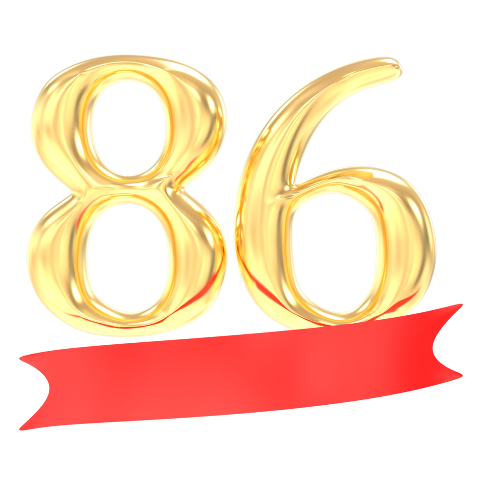 Anniversary 86 Number Gold And Red 3d Rendering png
