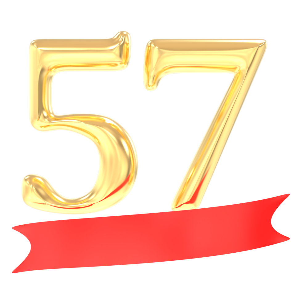 Anniversary 57 Number Gold And Red 3d Rendering png