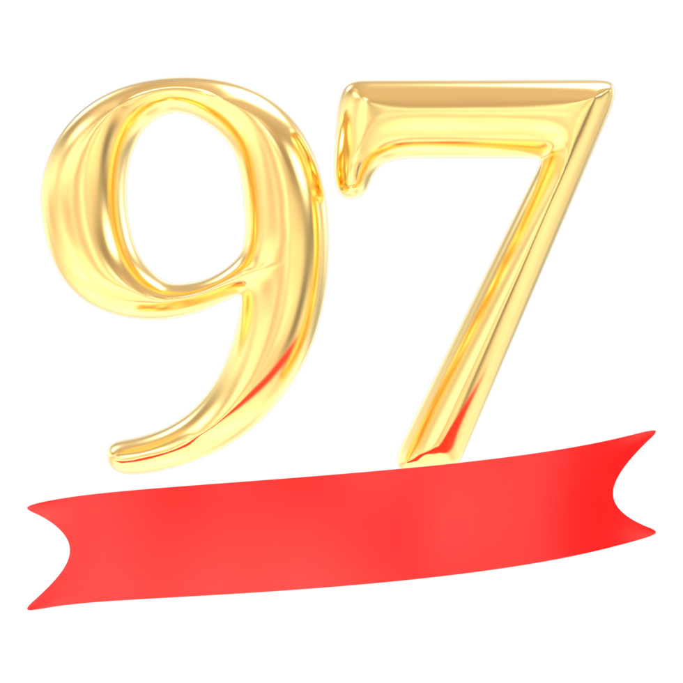 Anniversary 97 Number Gold And Red 3d Rendering png