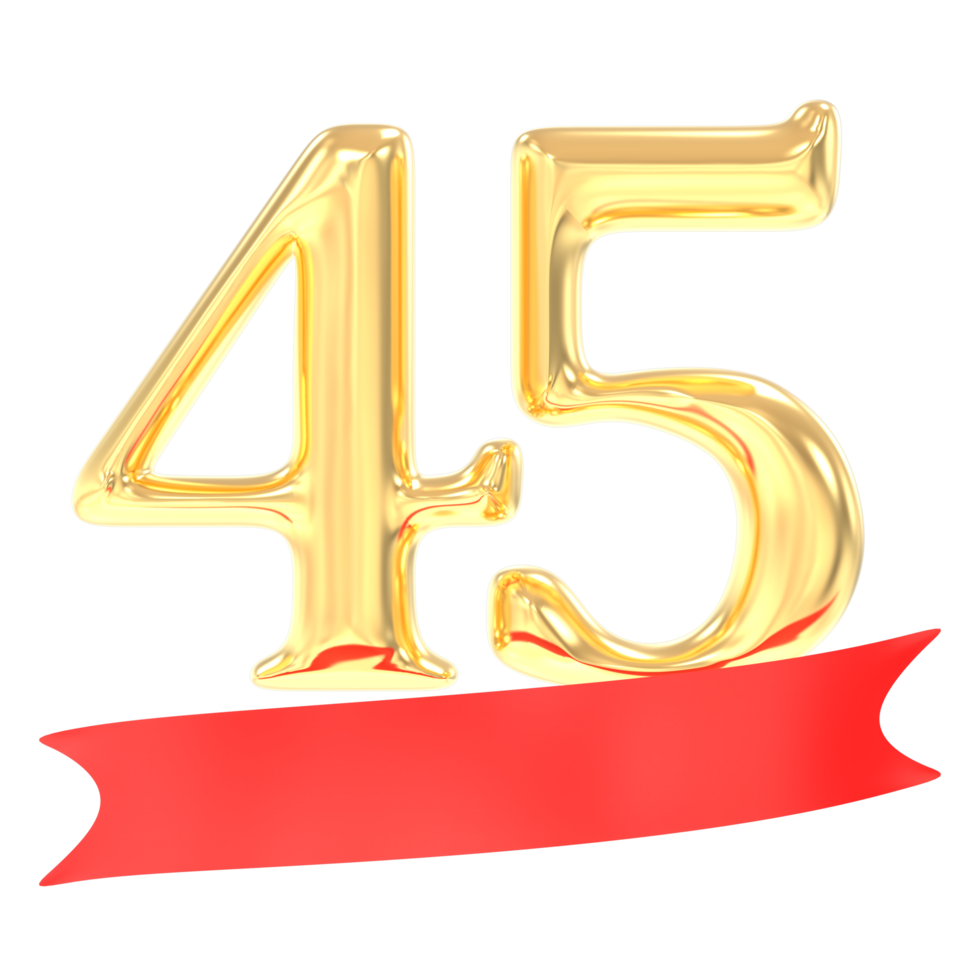 Anniversary 45 Number Gold And Red 3d Rendering png