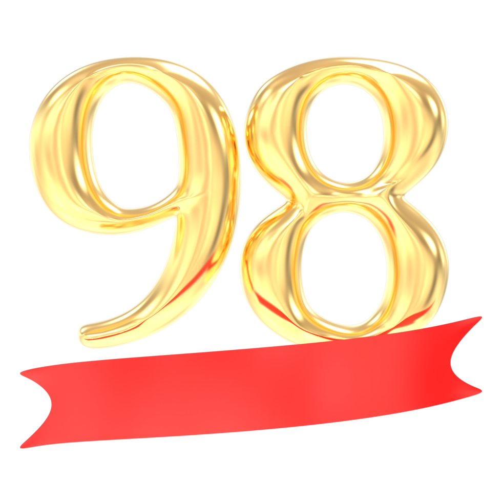 Anniversary 98 Number Gold And Red 3d Rendering png