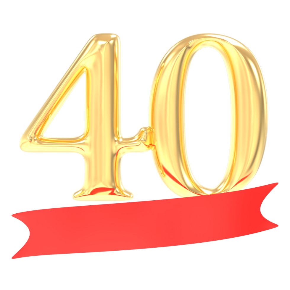 Anniversary 40 Number Gold And Red 3d Rendering png