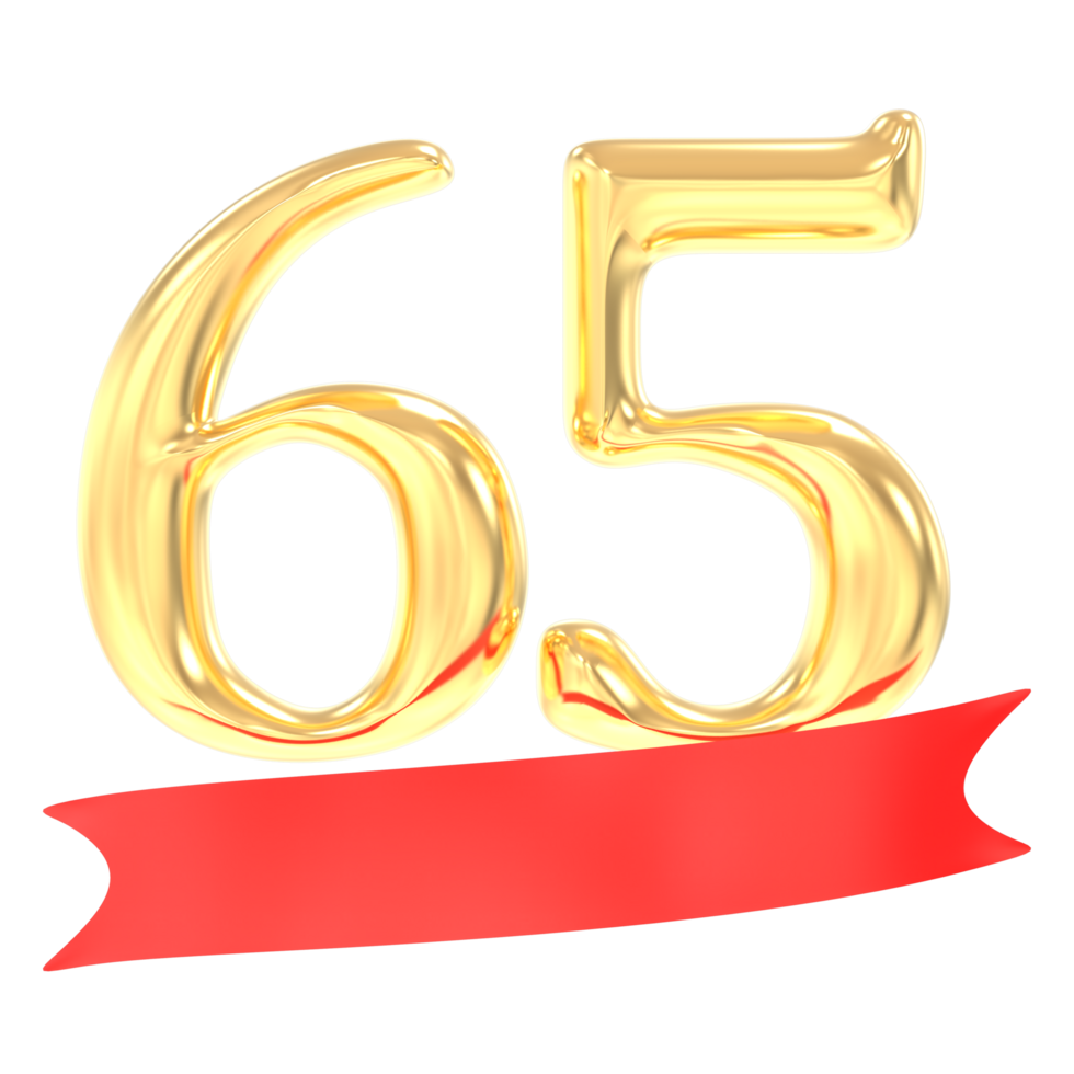 Anniversary 65 Number Gold And Red 3d Rendering png