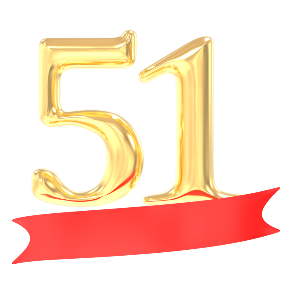 Anniversary 51 Number Gold And Red 3d Rendering png