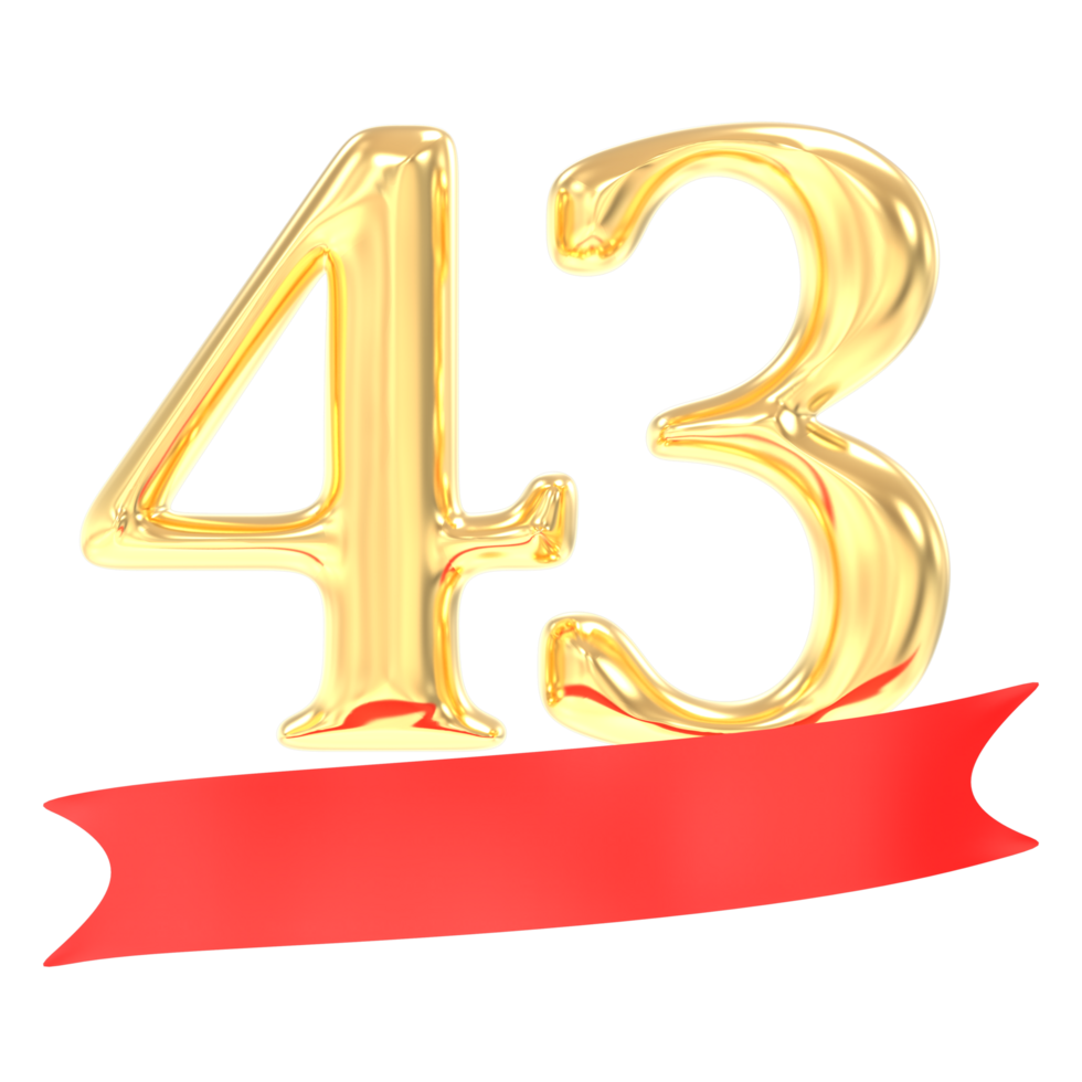 Anniversary 43 Number Gold And Red 3d Rendering png