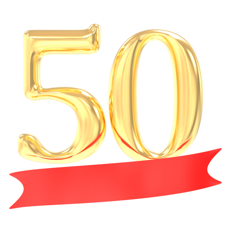Anniversary 50 Number Gold And Red 3d Rendering png