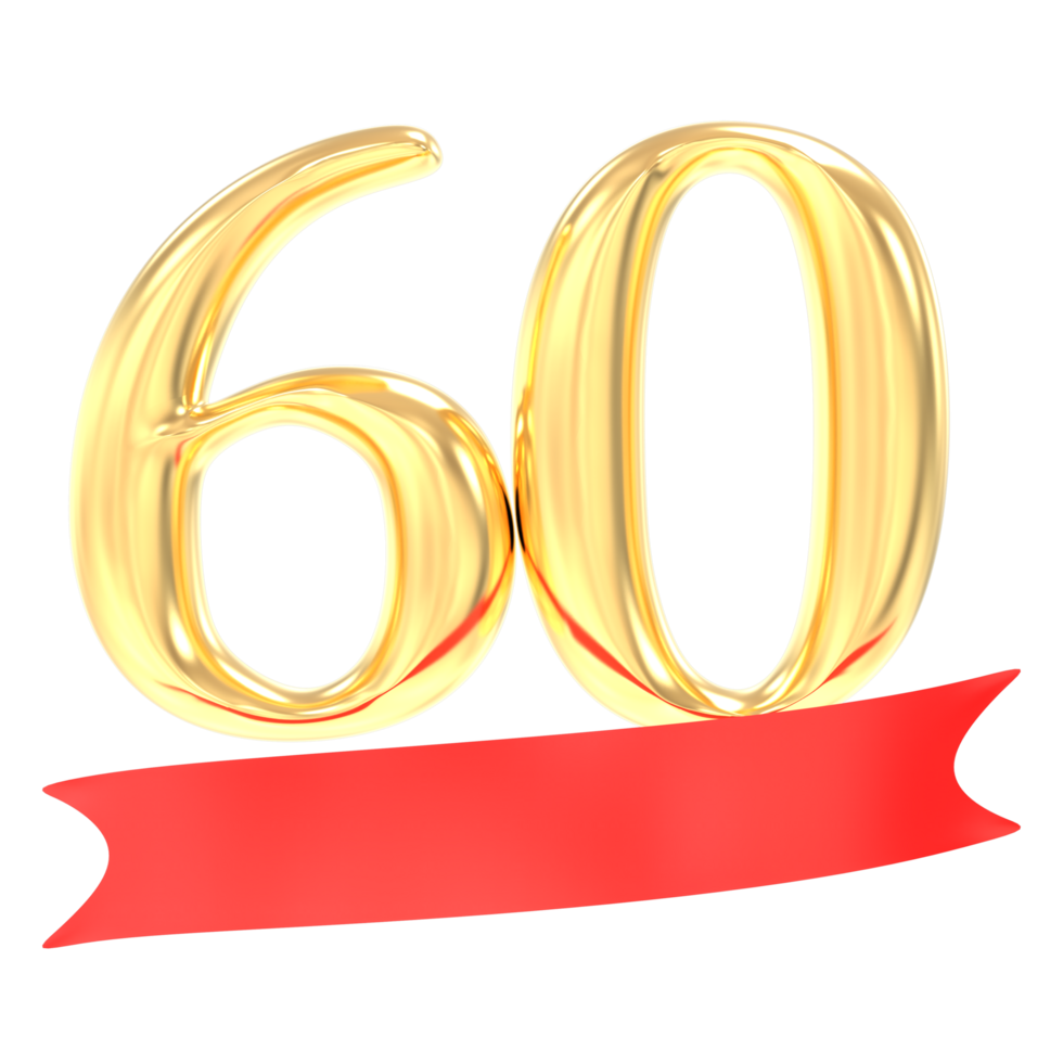 Anniversary 60 Number Gold And Red 3d Rendering png