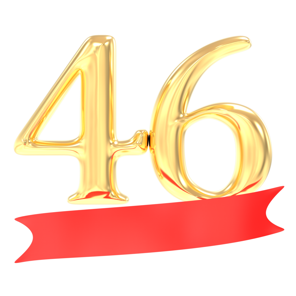 Anniversary 46 Number Gold And Red 3d Rendering png