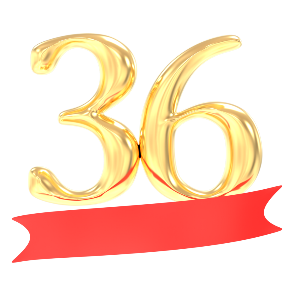 Anniversary 36 Number Gold And Red 3d Rendering png