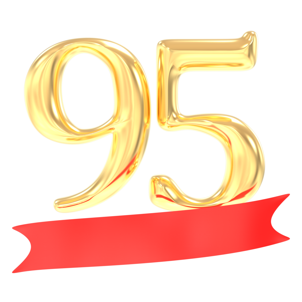 Anniversary 95 Number Gold And Red 3d Rendering png